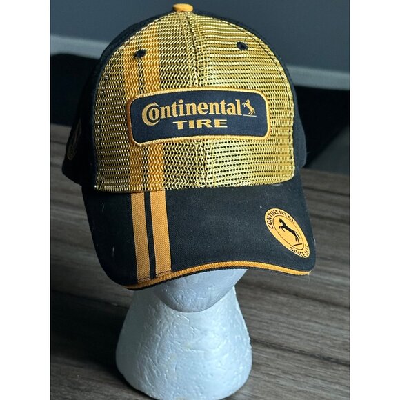 Continental Tire Yellow & Black Mesh Trucker Hat  Horse logo Adjustable Cap - Picture 10 of 10